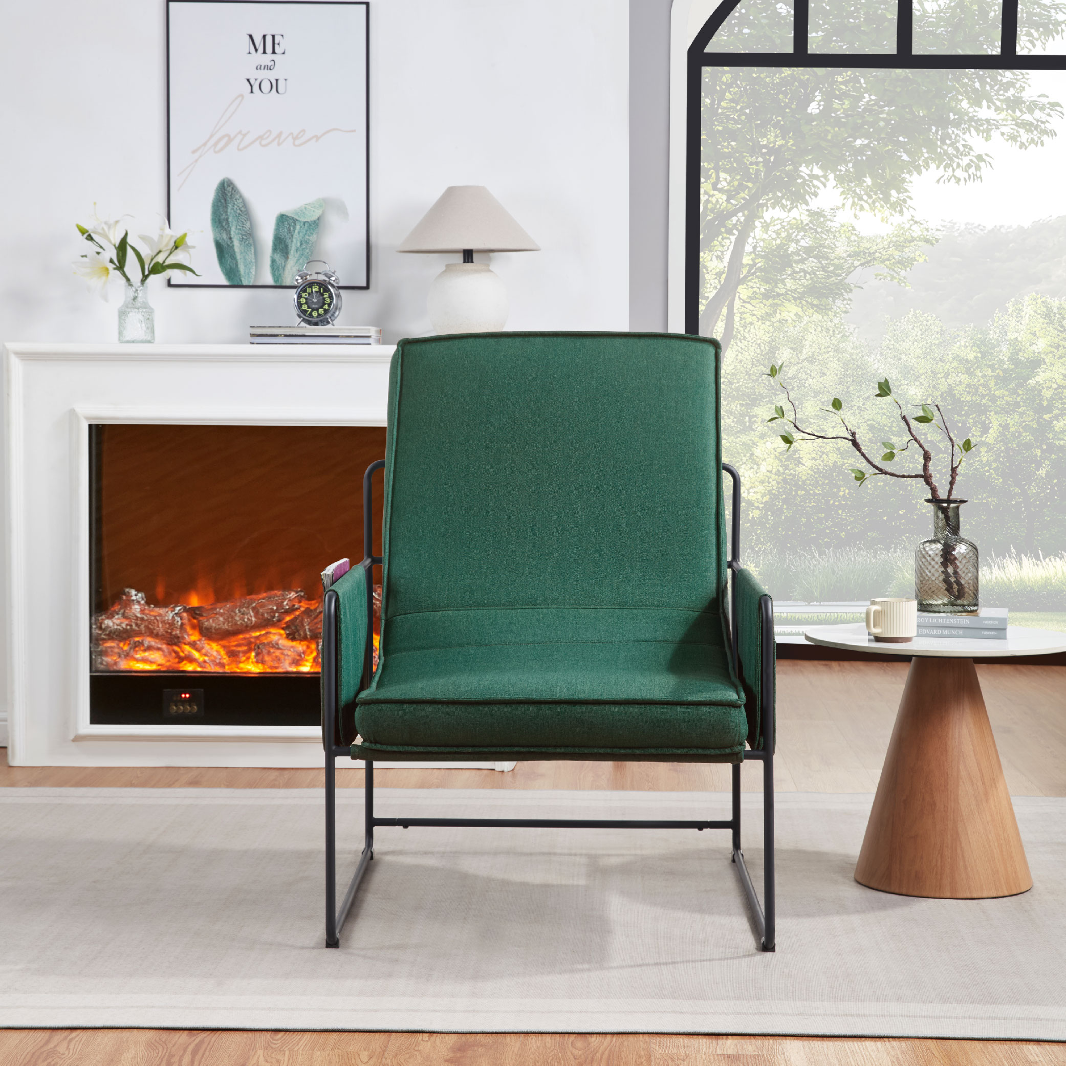 Sling Accent Chair, Comfy Chair With Removable Cushion, Vanity Chair, With Storage Bag For Living Room, Room Chair For Living Room, Bedroom, Office, Green_voghion.com